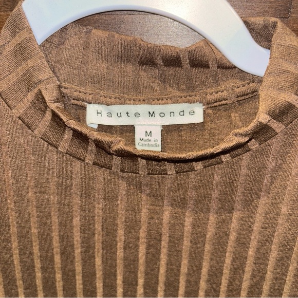 HAUTE MONDE MEDIUM CHIC RIBBED DRESS CHOCOLATE BROWN LS SLENDER FIT MIDI NWT - Picture 3 of 12